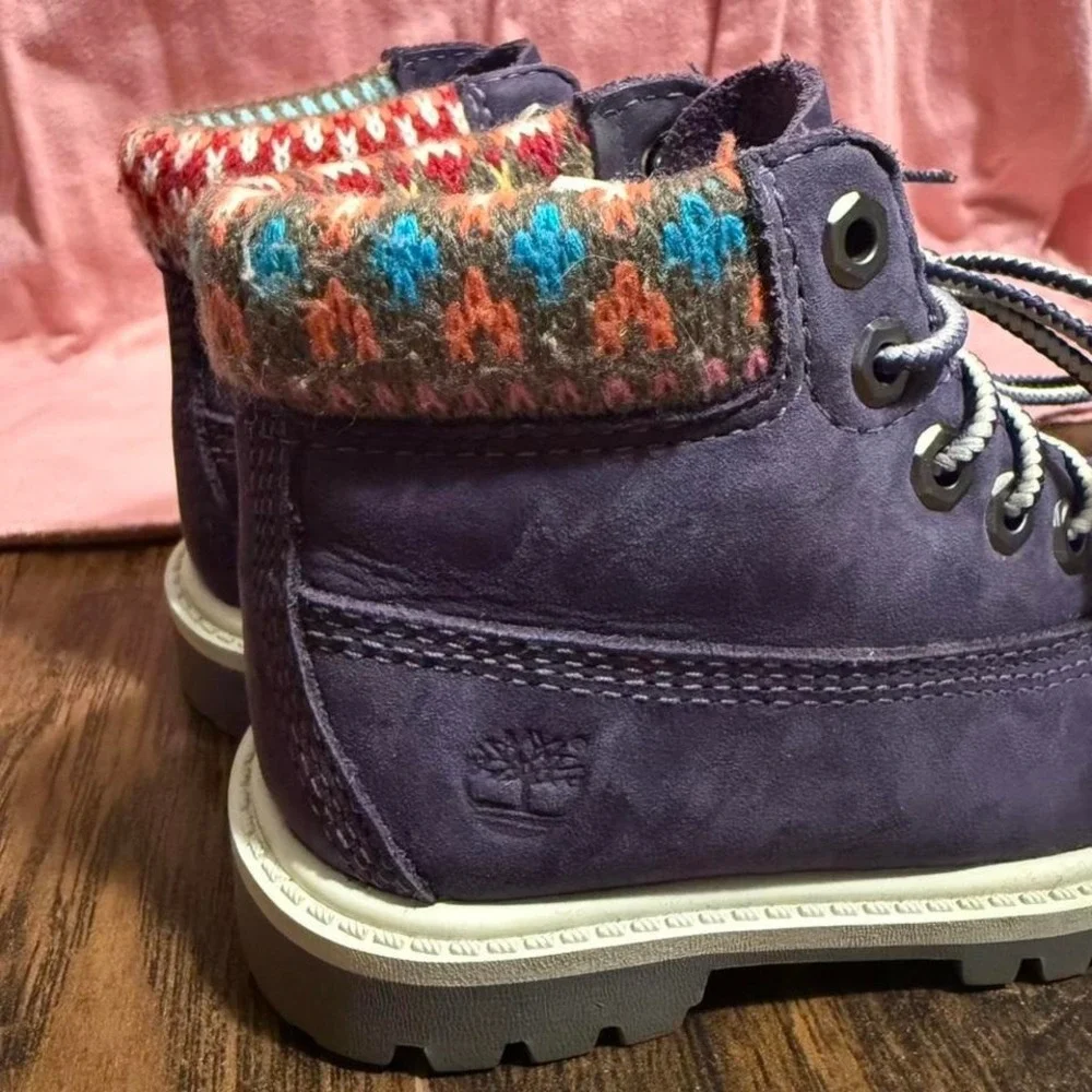 GORPCORE Timberland Premium Waterproof Boots Purple Nubuc Knit Ankle Toddler 8